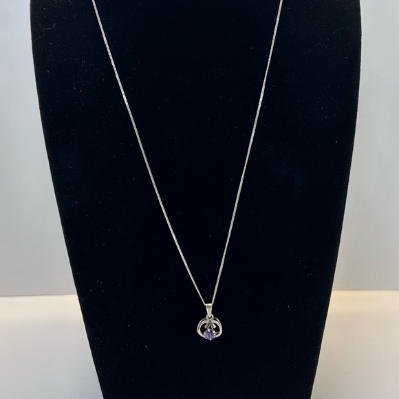 Vintage Finland Modernist 925 Heart Amethyst Necklace 20” - Picture 8 of 8